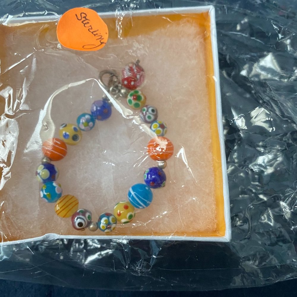 Sterling Beaded bracelet 6 1/2 " from italy